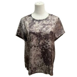 eileen fisher silk brown black marble short sleeve crewneck blouse top workwear